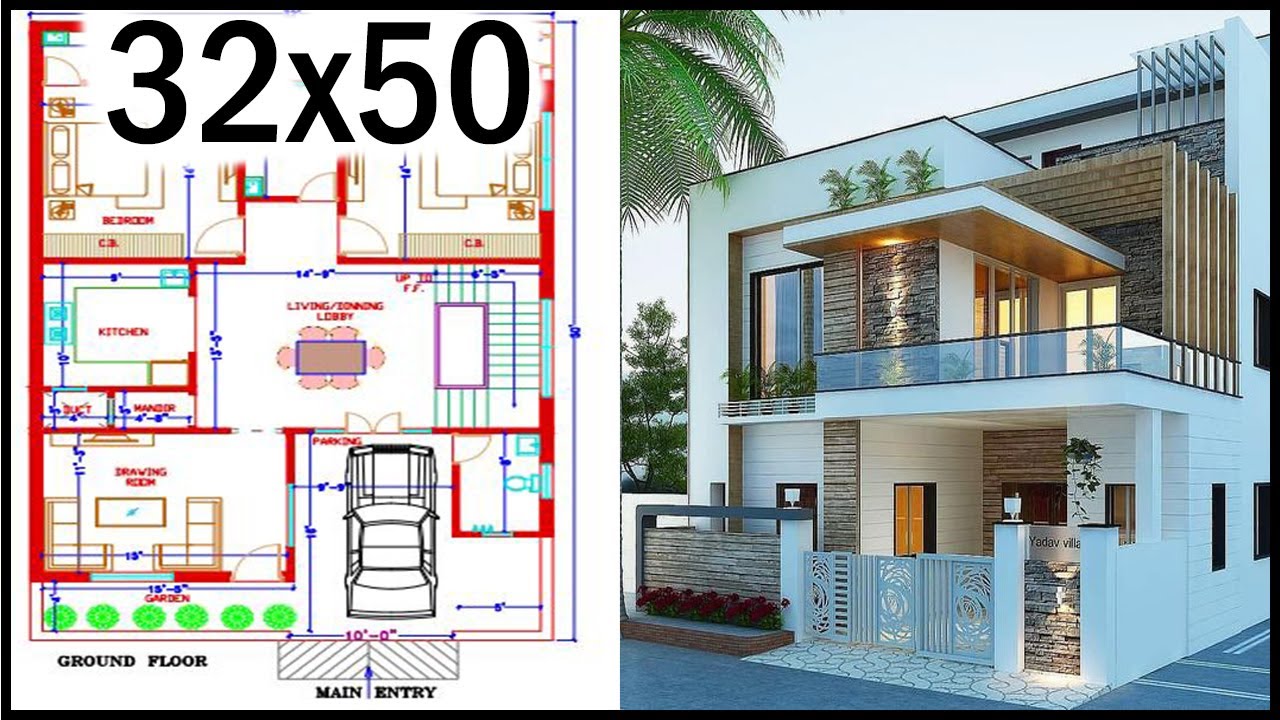 32'-0x50'-0 Home Map | 32x50 House Plan With Front Elevation | Gopal ...