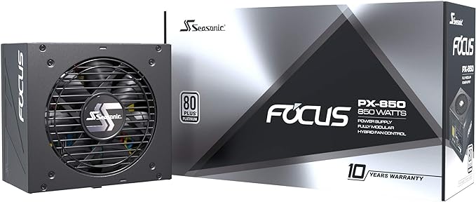 Seasonic FOCUS Plus 850 Platinum SSR-850PX 850W 80+ Platinum ATX12V & EPS12V Full Modular 120mm FDB Fan Compact 140 mm Size Power Supply