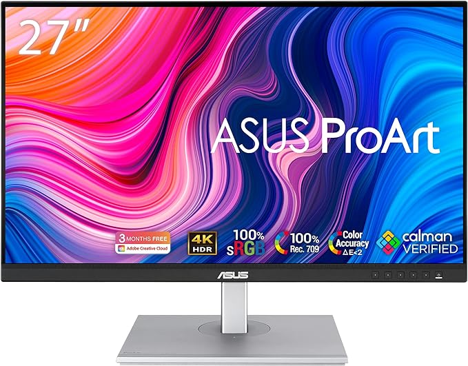 ASUS ProArt Display PA279CV 27” 4K HDR UHD (3840 x 2160) Monitor, IPS, 100% sRGB/Rec. 709, ΔE < 2, USB-C DisplayPort HDMI USB hub, Calman Verified, Eye Care, Tilt Pivot Swivel Height Adjustable